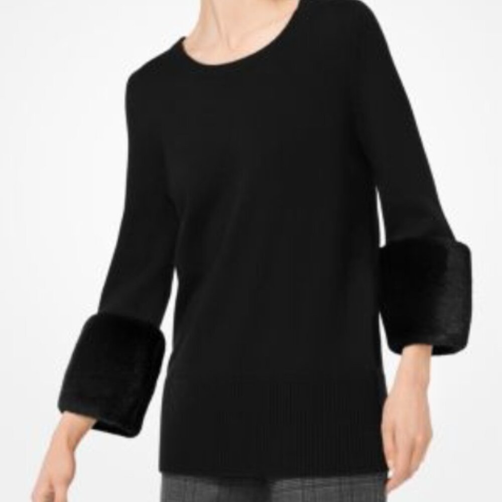 Size XL Pristine Black Michael Kors 100% Cashmere and Real Mink Sweater